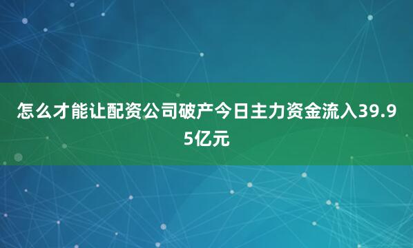 怎么才能让配资公司破产今日主力资金流入39.95亿元
